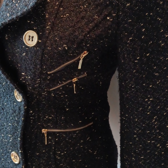 Bebe black and gold tweed wool blend blazer - Picture 2 of 7